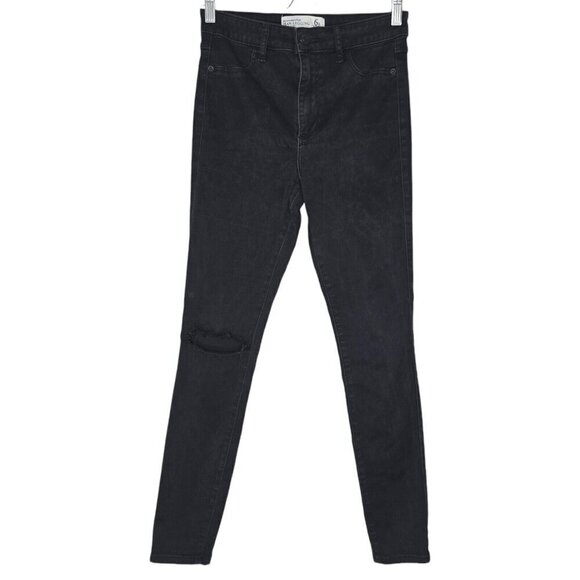 ABERCROMBIE & FITCH Jean Legging High Rise Women's 28 6R Black Distressed Ankle - Picture 1 of 16